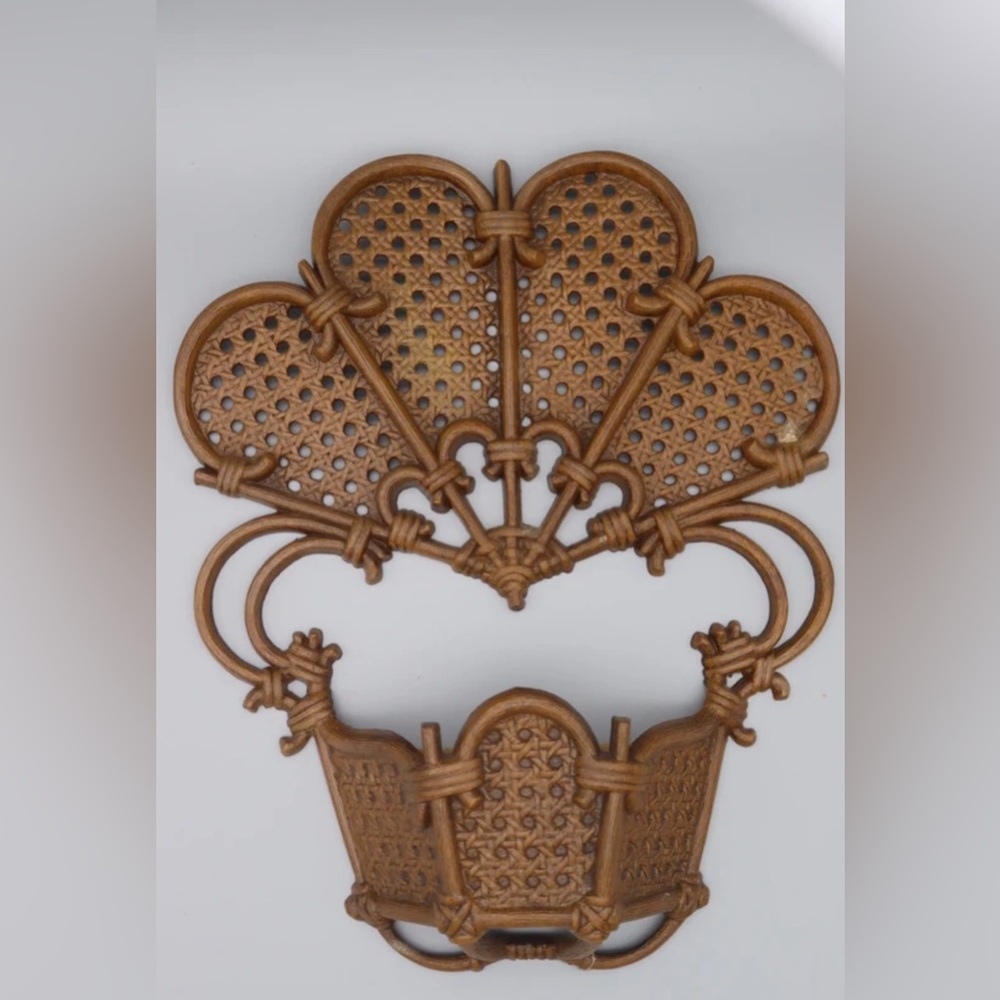 Vintage Burwood rattan design hanging pocket basket